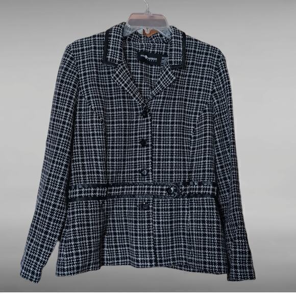 VINTAGE Y2K Blazer Jacket Size Large Black‎ and White Plaid - Picture 1 of 4